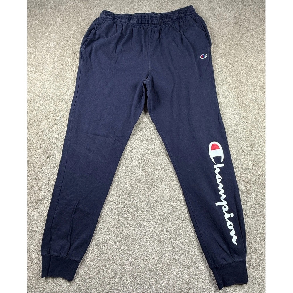Champion Jogger Pants Men XL Navy Blue High Rise Tapered Leg Drawstring Athletic